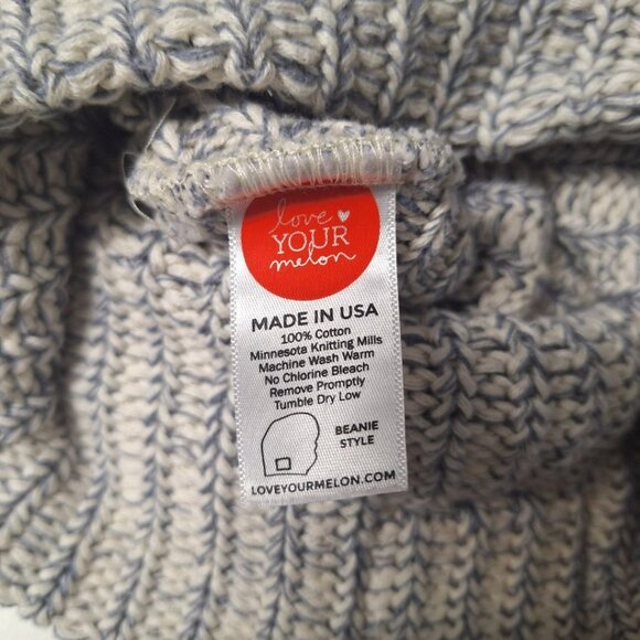 Love Your Melon Hat Winter Slouchy 12 Inches Tall Blue White Cotton Beanie - Picture 3 of 6